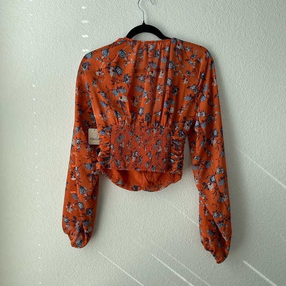 NWT Free People Final Rose V neck Blouse Rust Combo XS - Picture 3 of 10
